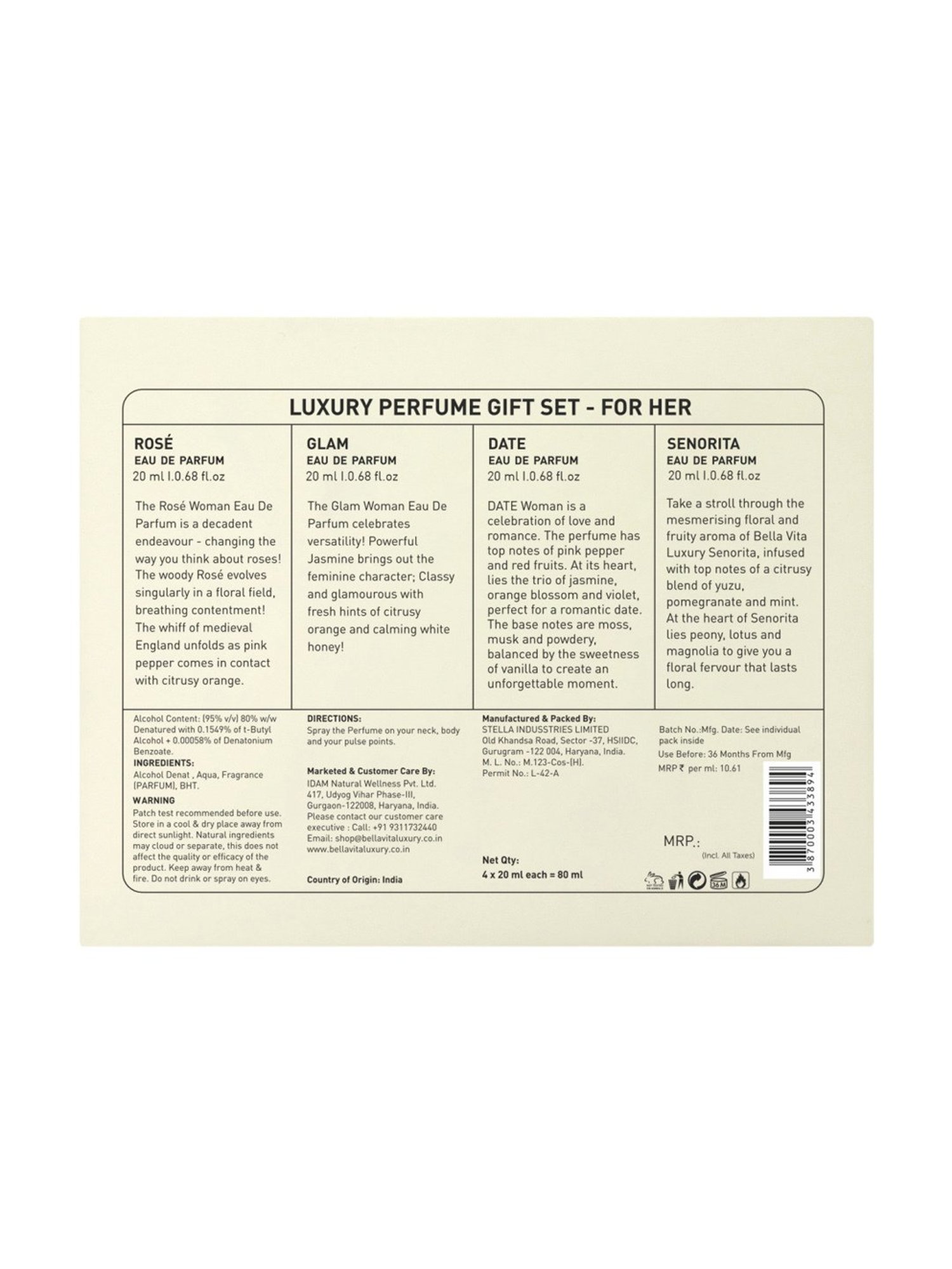 Bella Vita Luxury Perfumes Gift Set for Women (Pack of 4)