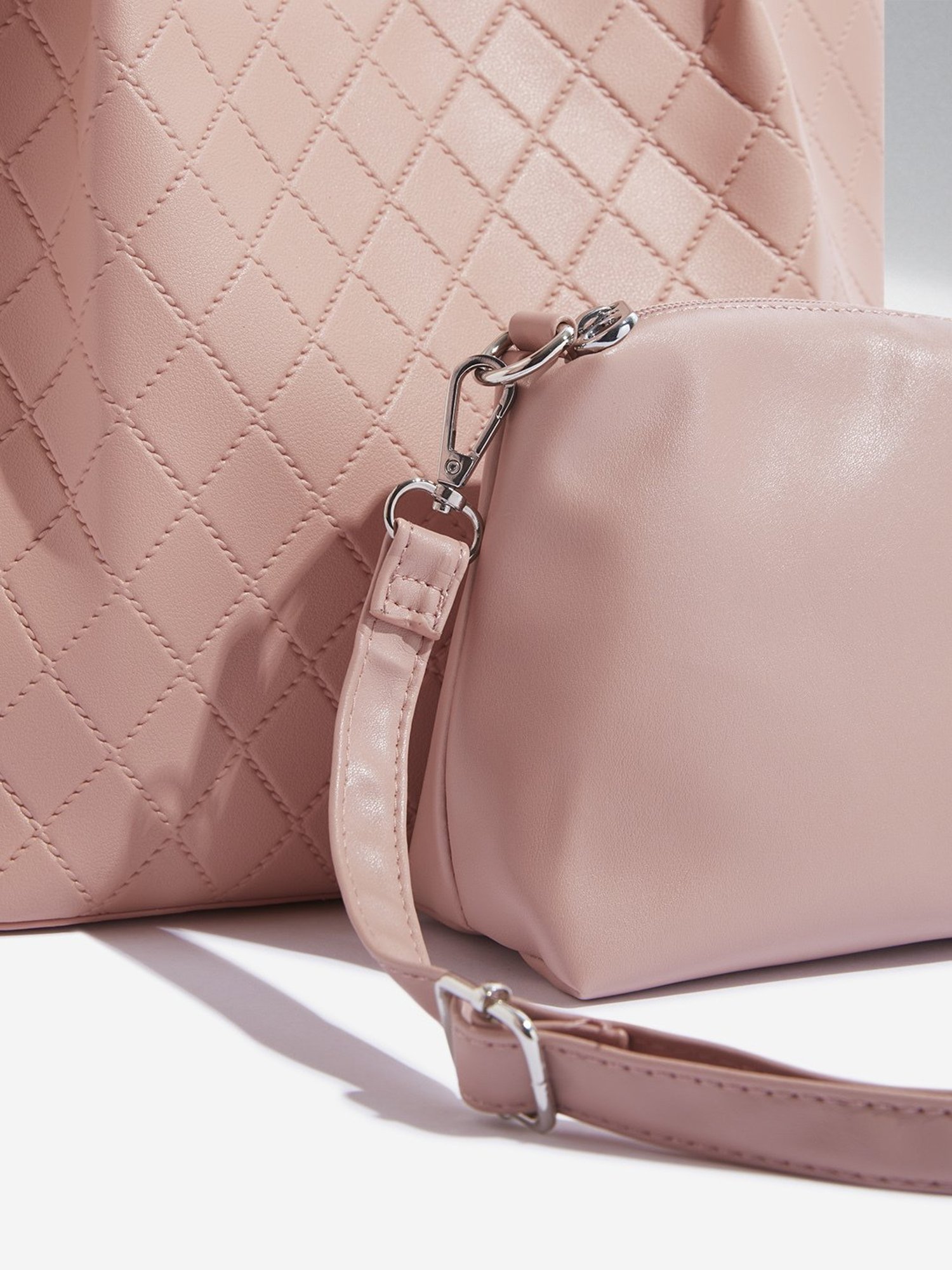 Westside Dusty Pink Quilted Tote Bag with Pouch