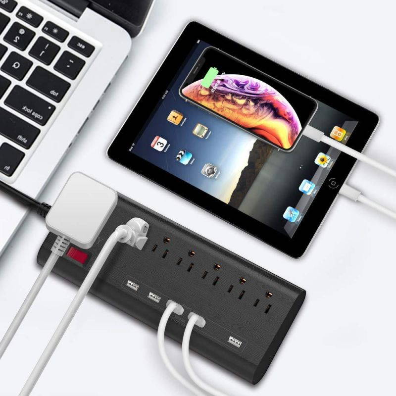 Power Strip Surge Protector with 5 USB Ports (30W/6A) and 7 Outlets (1625W/13A), 2100 Joules, 6ft Heavy Duty Extension Cord, HICITY Wall Mountable Multiplug for Home & Office - Black