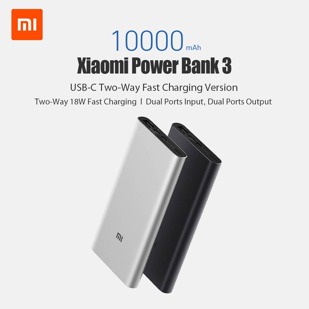 Xiaomi Mi Power Bank 3 10000mAh USB-C Two-way Quick Charge Mobile Phone Powerbank 18W MAX Traveling Charging Adapter for iPhone Samsung Huawei Xiaomi PLM12ZM