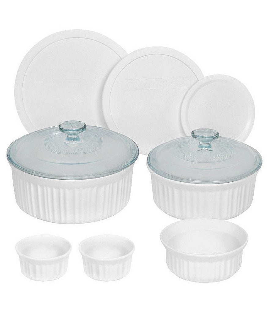 CorningWare French White 10-Piece Round Fluted Oven-to-Table Bakeware Set