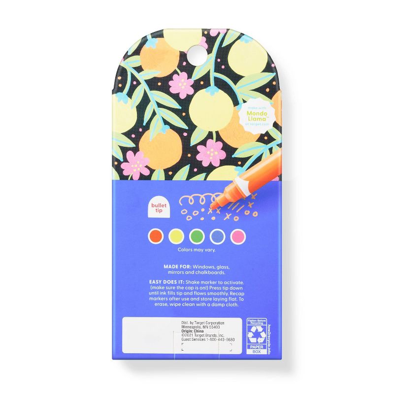 5ct Erasable Chalk Paint Markers Bullet Tip Neon - Mondo Llama™