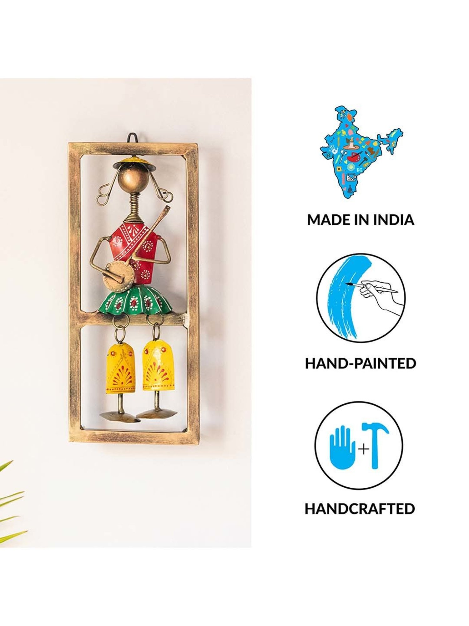 ExclusiveLane Hand-painted Multicolor Iron Rajasthani Sitar Artist Wall Hanging