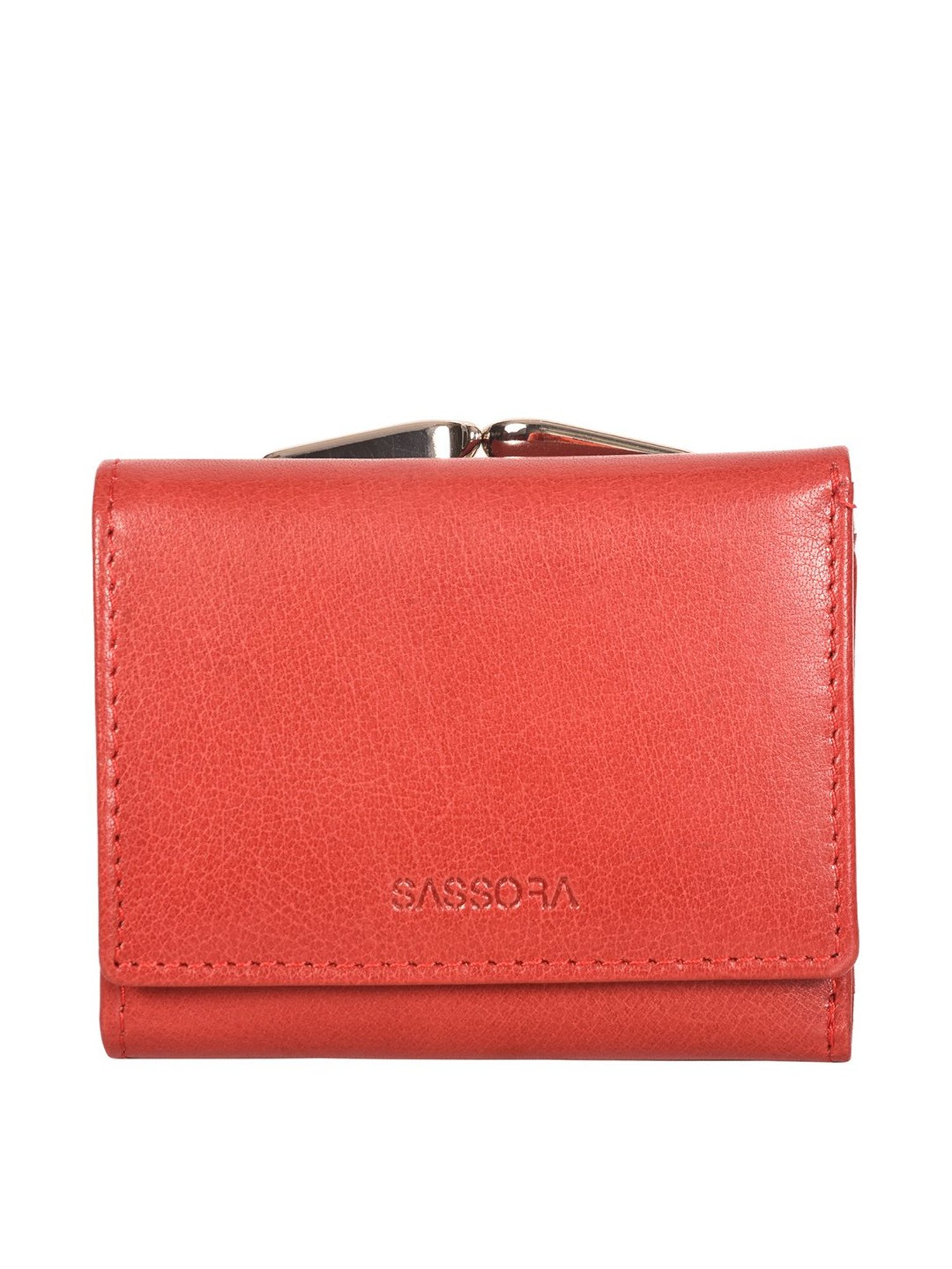 SASSORA Red Textured Rfid Tri-Fold Wallet for Women