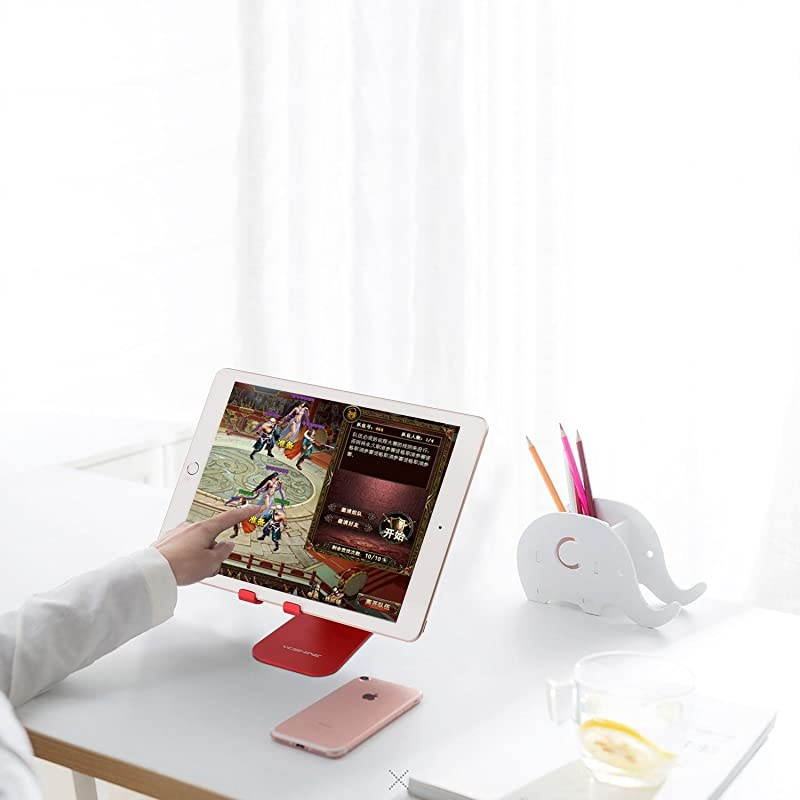 Adjustable Cell Phone Stand, Cell Phone Holder Compatible for iPhone&iPad Desktop Phone Tablet Stand with Anti-Slip Base & Convenient Charging Port Universal Stand for All Smartphones & Tablets