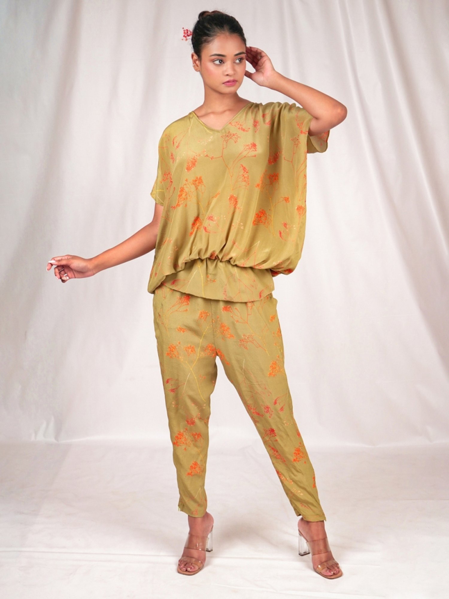 Seesa Green Spring Summer Loose-fit Printed Jumpsuit
