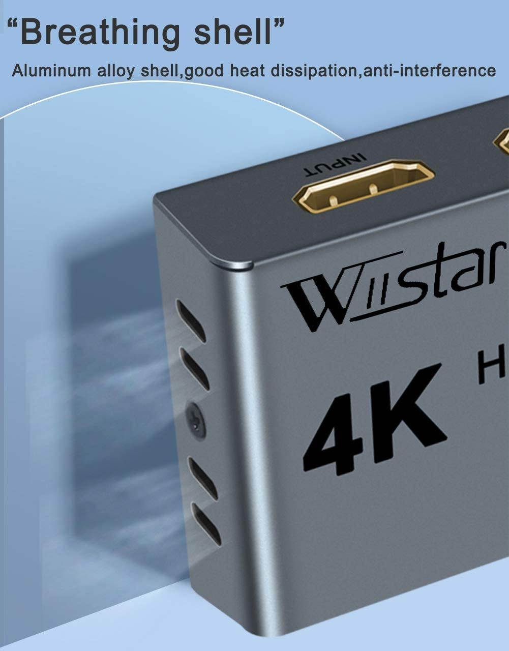 Wiistar 4K HDMI Audio Extractor with 4K60hz HDMI Splitter 1 in 2 Out Spdif/Toslink/Optical 3.5mm Jack Audio Out Signal Distributor Converter for PS4 Xbox One DVD Blu-ray Player HD TV Projector