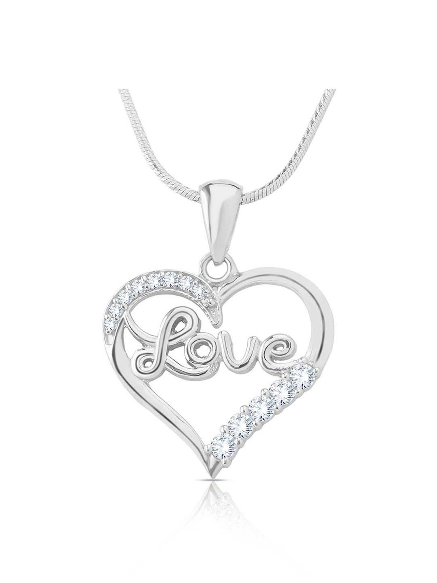 Anayra 92.5 Sterling Silver Love Heart Pendant with Chain for Women