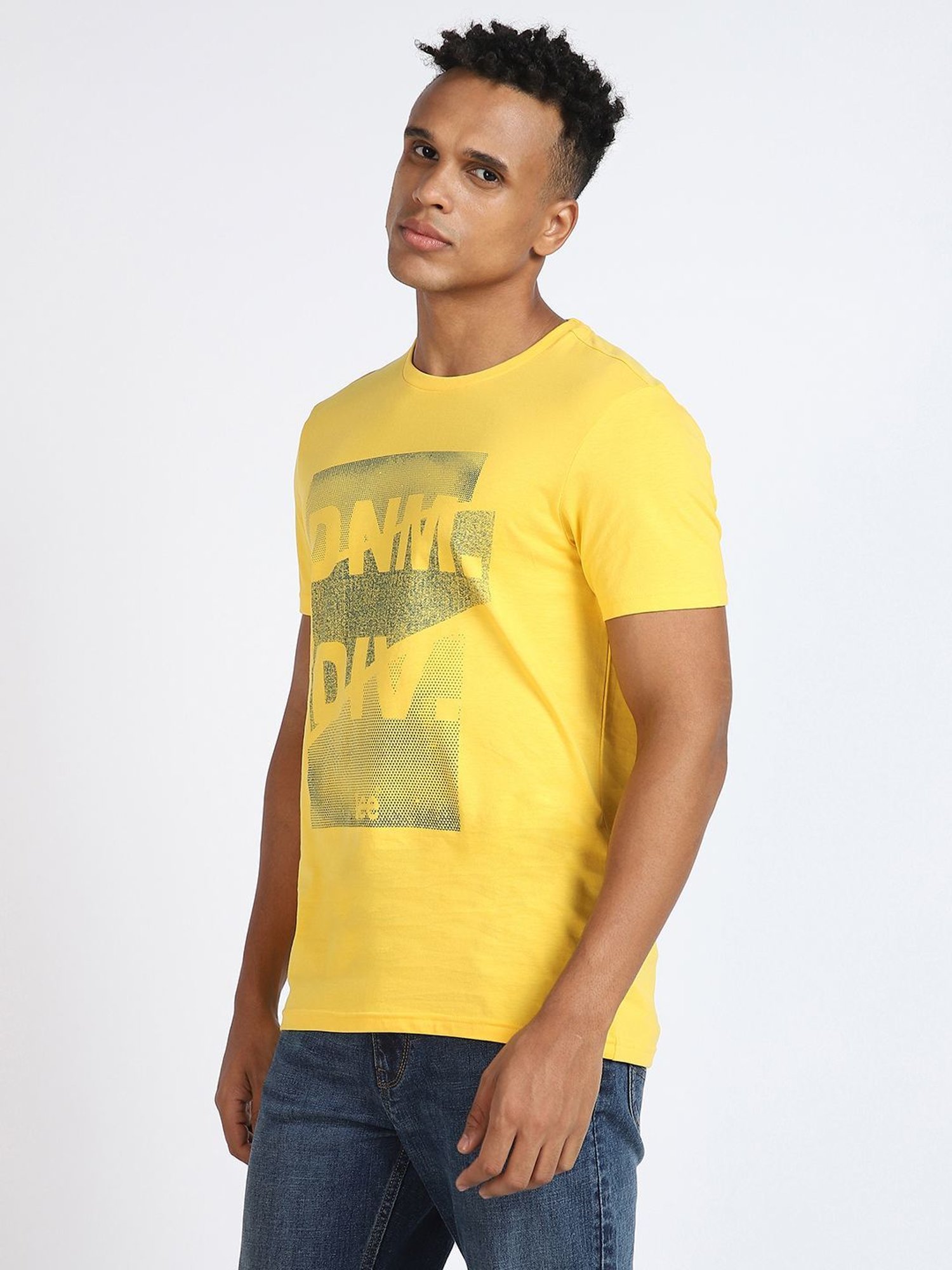 Lee Yellow Cotton Slim Fit Printed T-Shirt