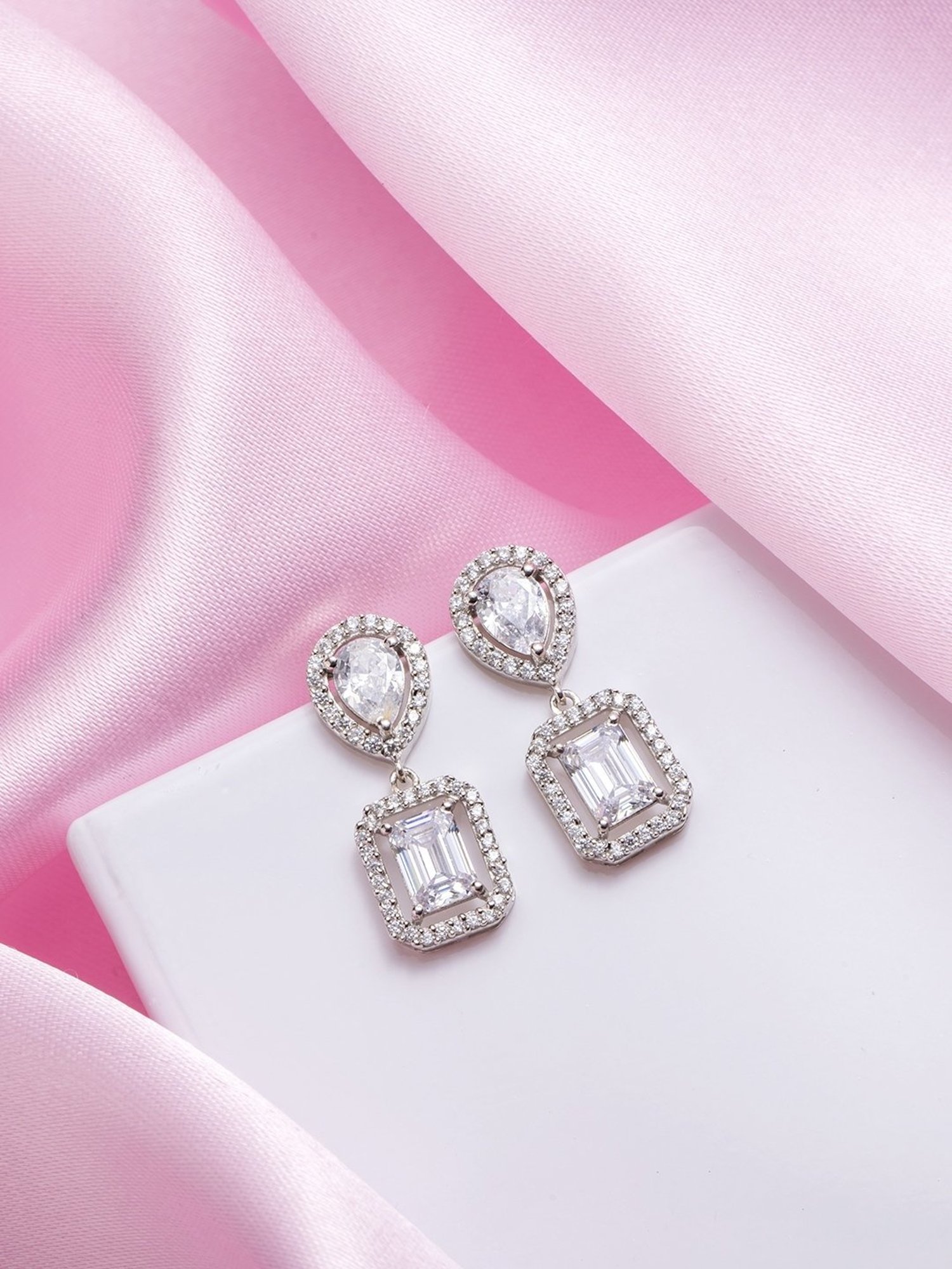 Zavya 925 Sterling Silver Shimmering Stardust Rhodium Drop Earrings For Women