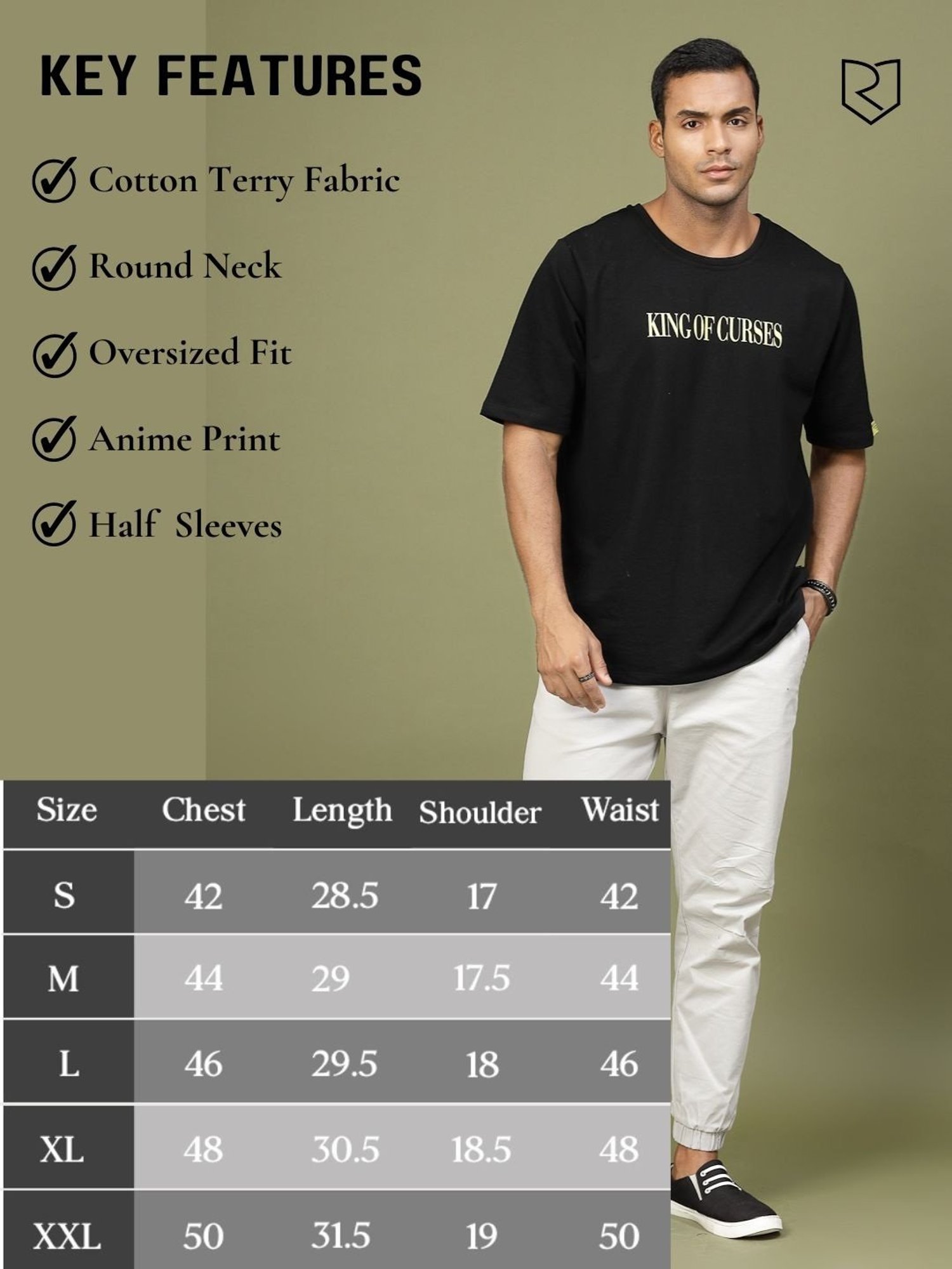 Rigo Coal Black Cotton Loose Fit Typography T-Shirt