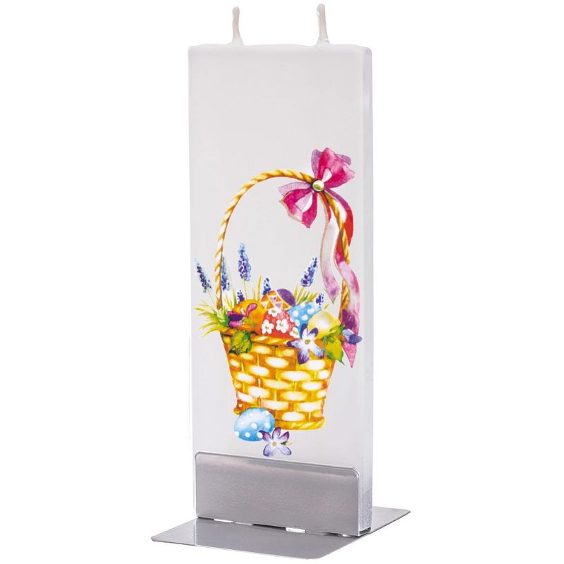Home Decor 5.75" Easter Basket And Eggs Candle Unscented Handmade Flat Painted  -  Flame Candles