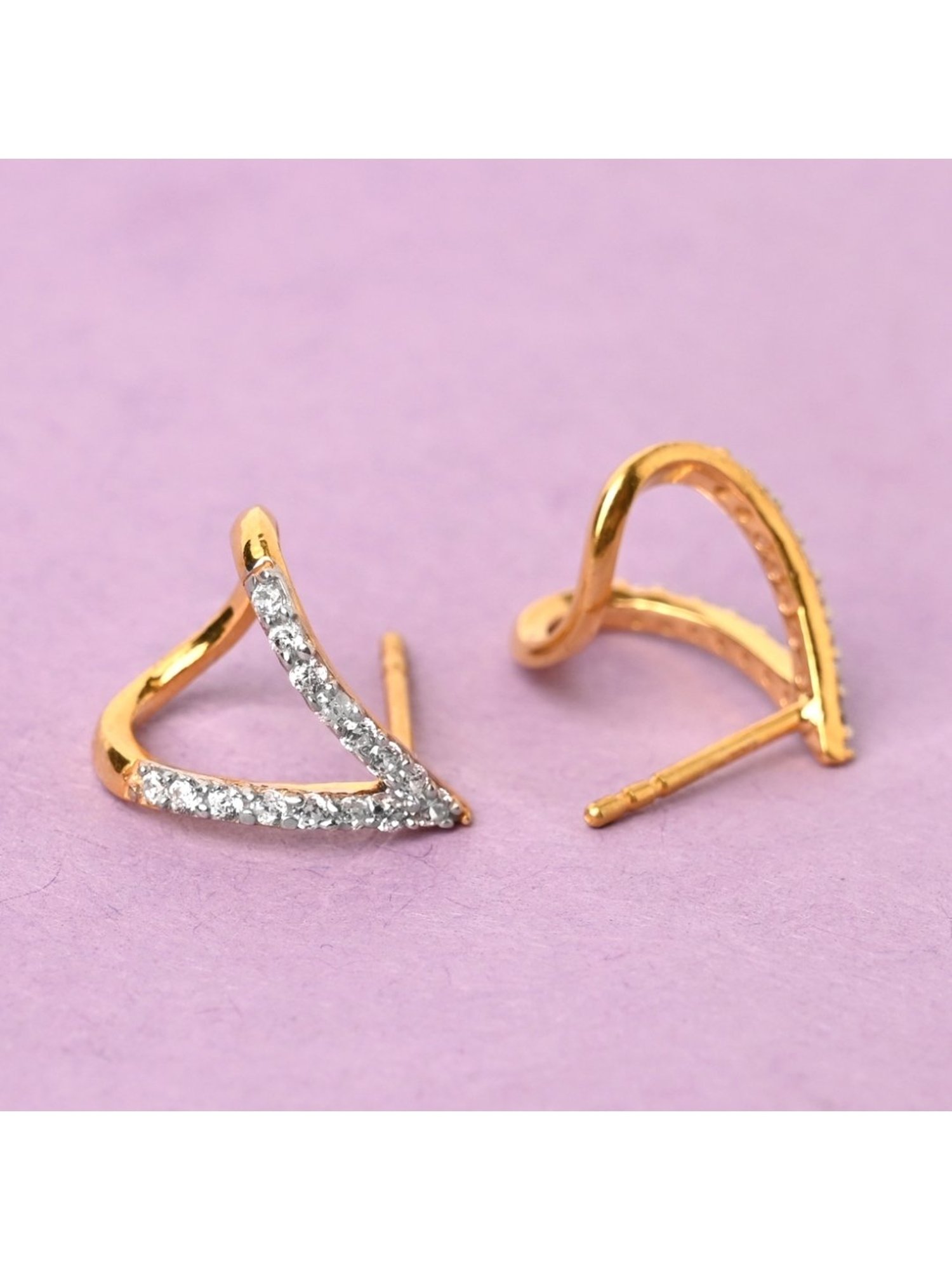 Clara 92.5 Sterling Silver Gold Rhodium-Plated Swiss Zirconia Huggie Earrings for Women & Girls