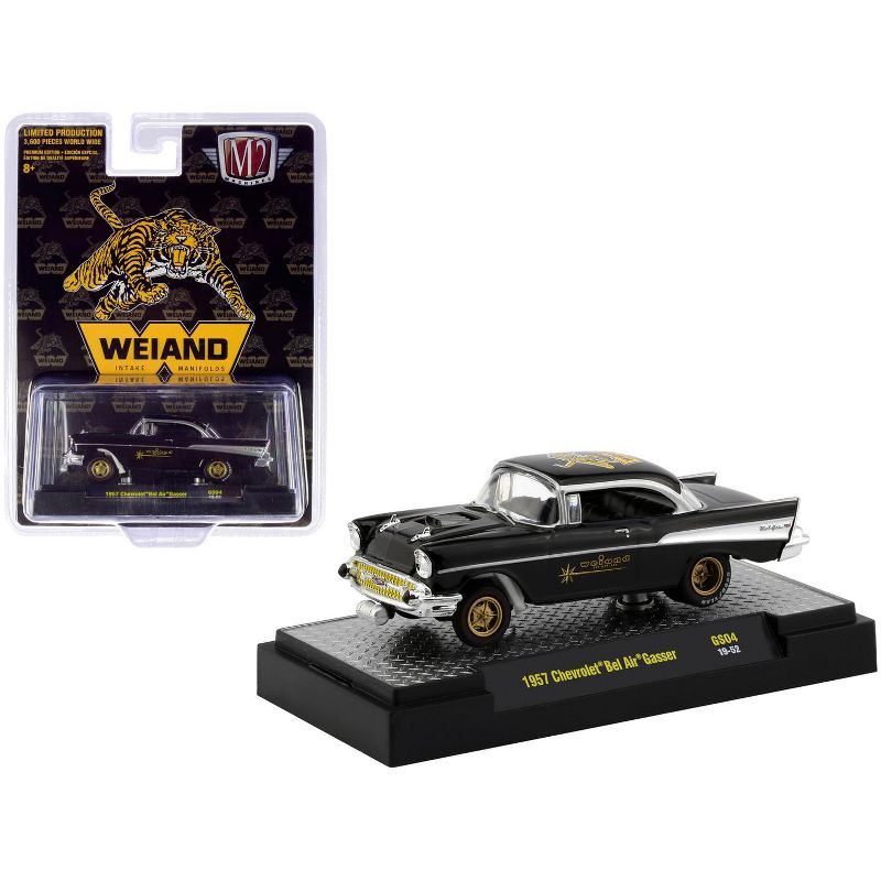 1957 Chevrolet Bel Air Gasser Black "Weiand" "Hobby Exclusive" Ltd Ed 3600 pcs 1/64 Diecast Model Car by M2 Machines