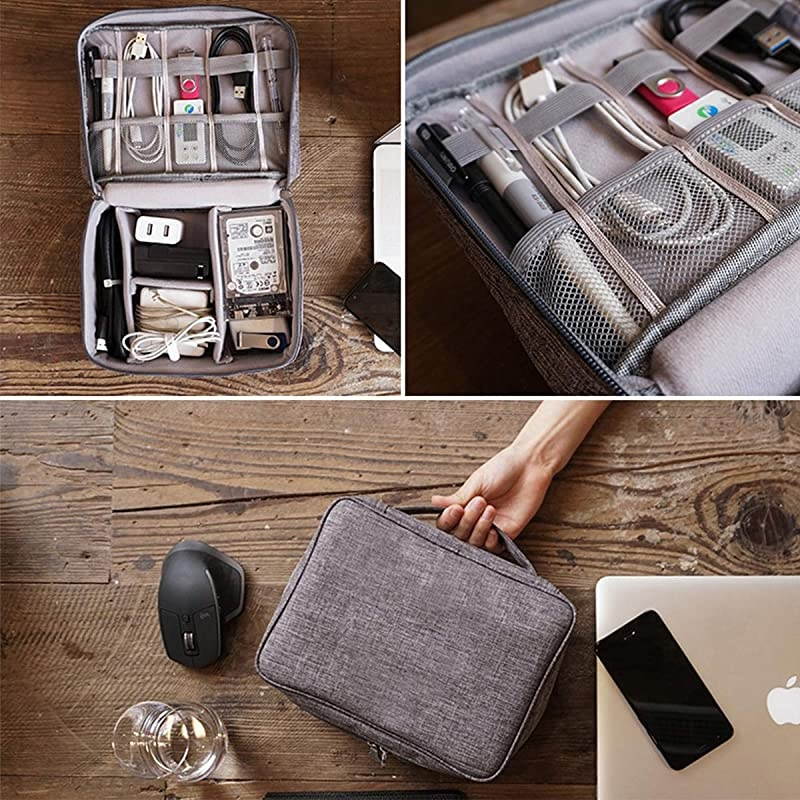 Electronics Organizer  Electronic Accessories Bag Travel Cable Organizer ThreeLayer for iPad Mini Kindle Hard Drives Cables Chargers TwoLayerBlack