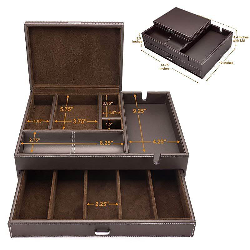 Admiral Big Dresser Valet Box amp Mens Jewelry Box Organizer with Large Smartphone Charging Station Dark Brown