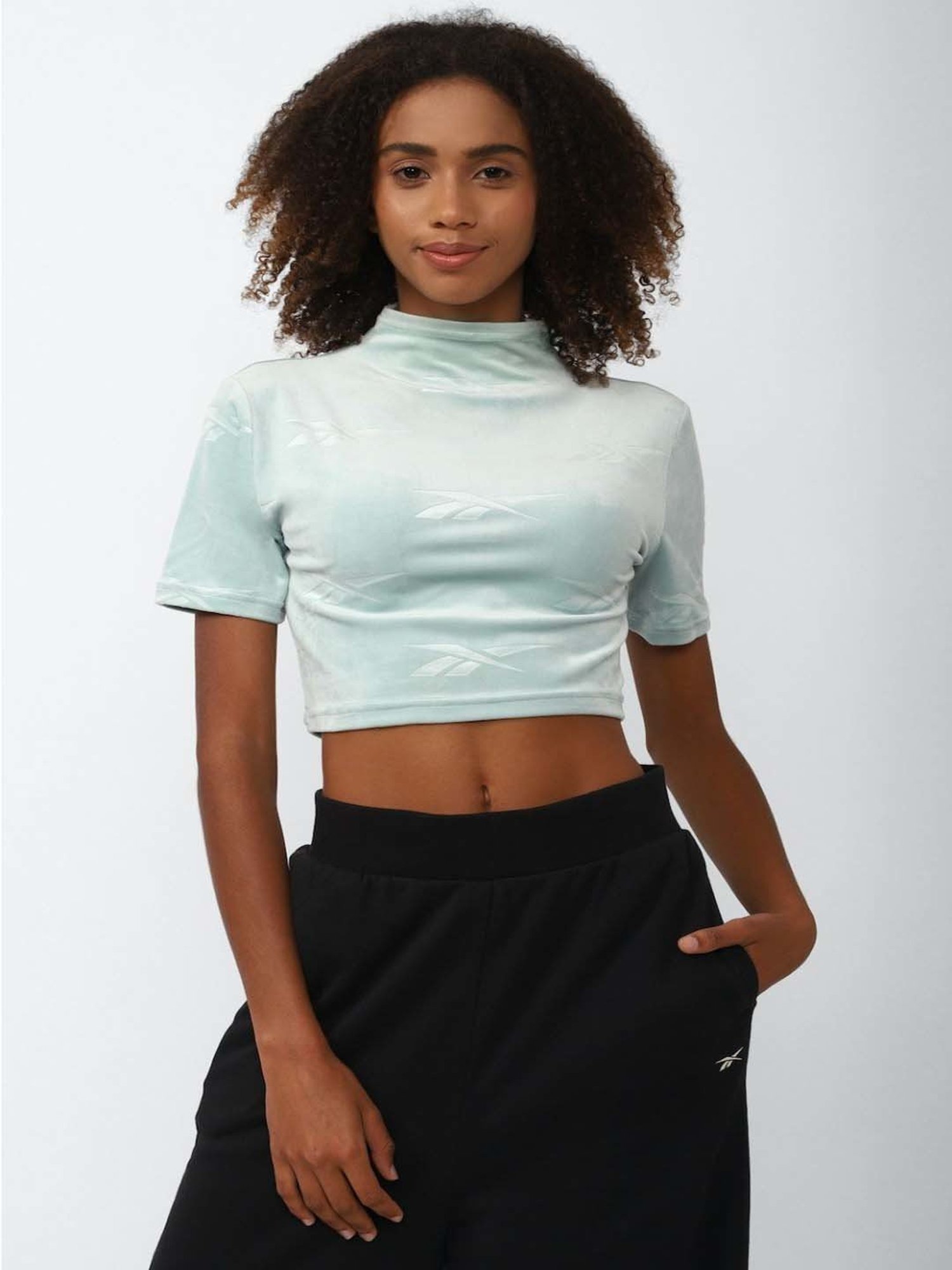 Reebok Blue Self Pattern Crop Top