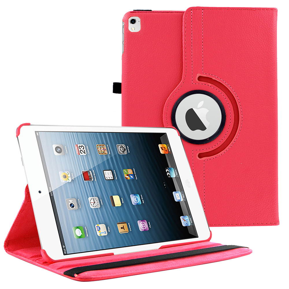 KIQ Premium PU Leather Case Cover, Multi-View Angle Position Stand Soft-Velvet Interior, Rotating, Swivel Tablet Holder For Apple iPad Pro 12.9 (1st Generation) (Hot Pink)