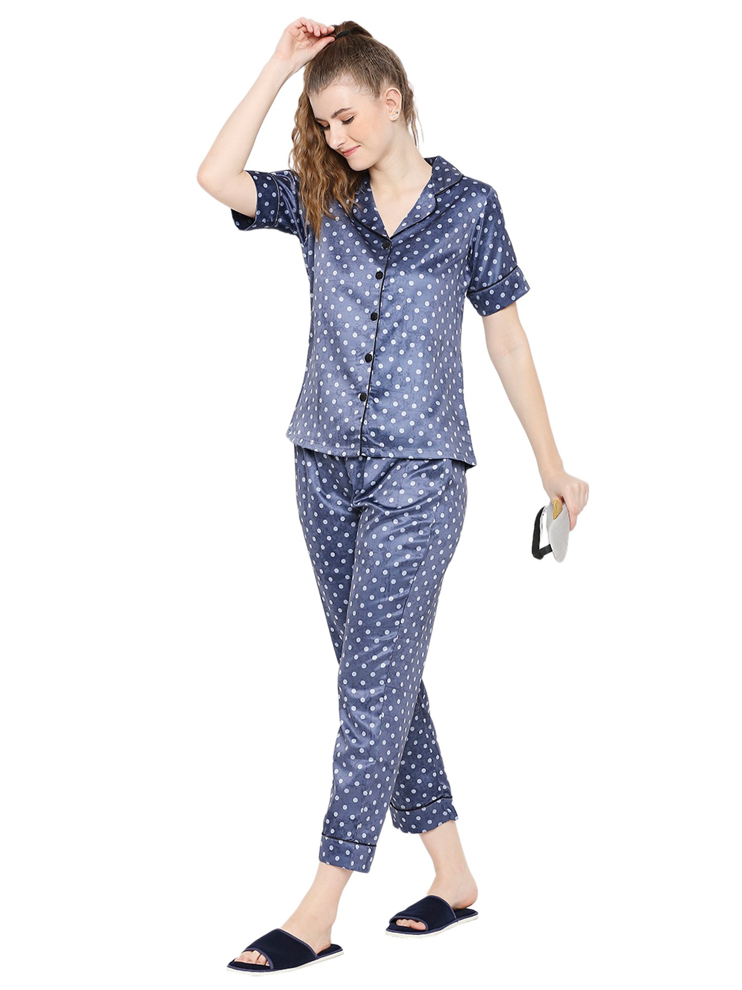 Smarty Pants Blue Satin Print Shirt With Pyjamas