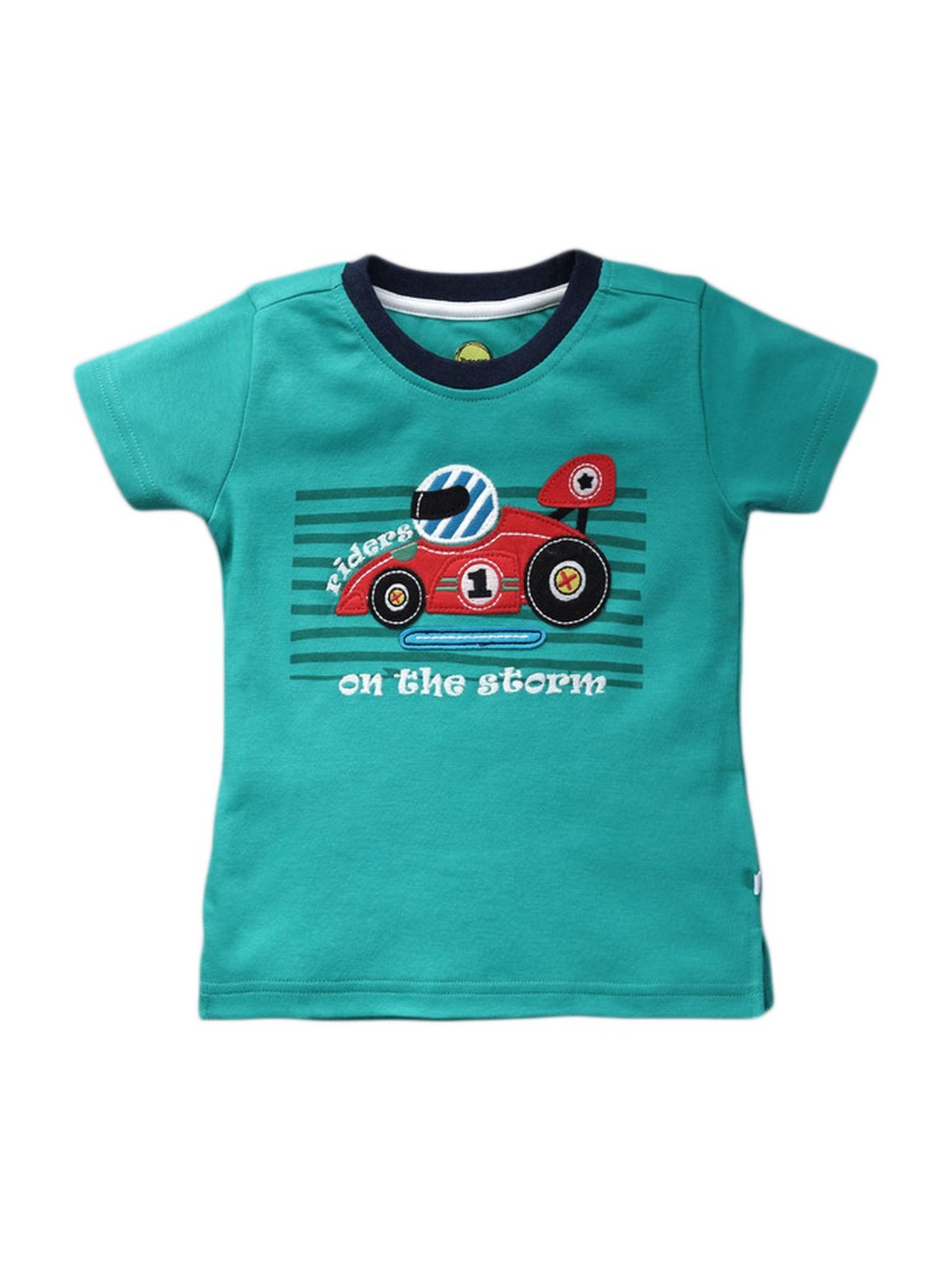 Pranava Kids Mint Green Cotton Patch Work T-Shirt