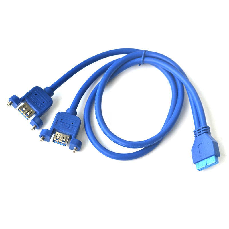 USB 3.0 Internal Motherboard Header 20pin to Dual USB 3.0 Female Cable(50cm/1.64ft) ,2 Port Panel Mount USB 3.0 Cable - USB A to Motherboard Header Cable F/F