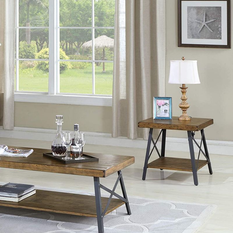 Wallace & Bay T100-1 Chandler Hardwood Square Accent Side Table with Storage Shelf for Household Essentials and Reliable Metal Legs