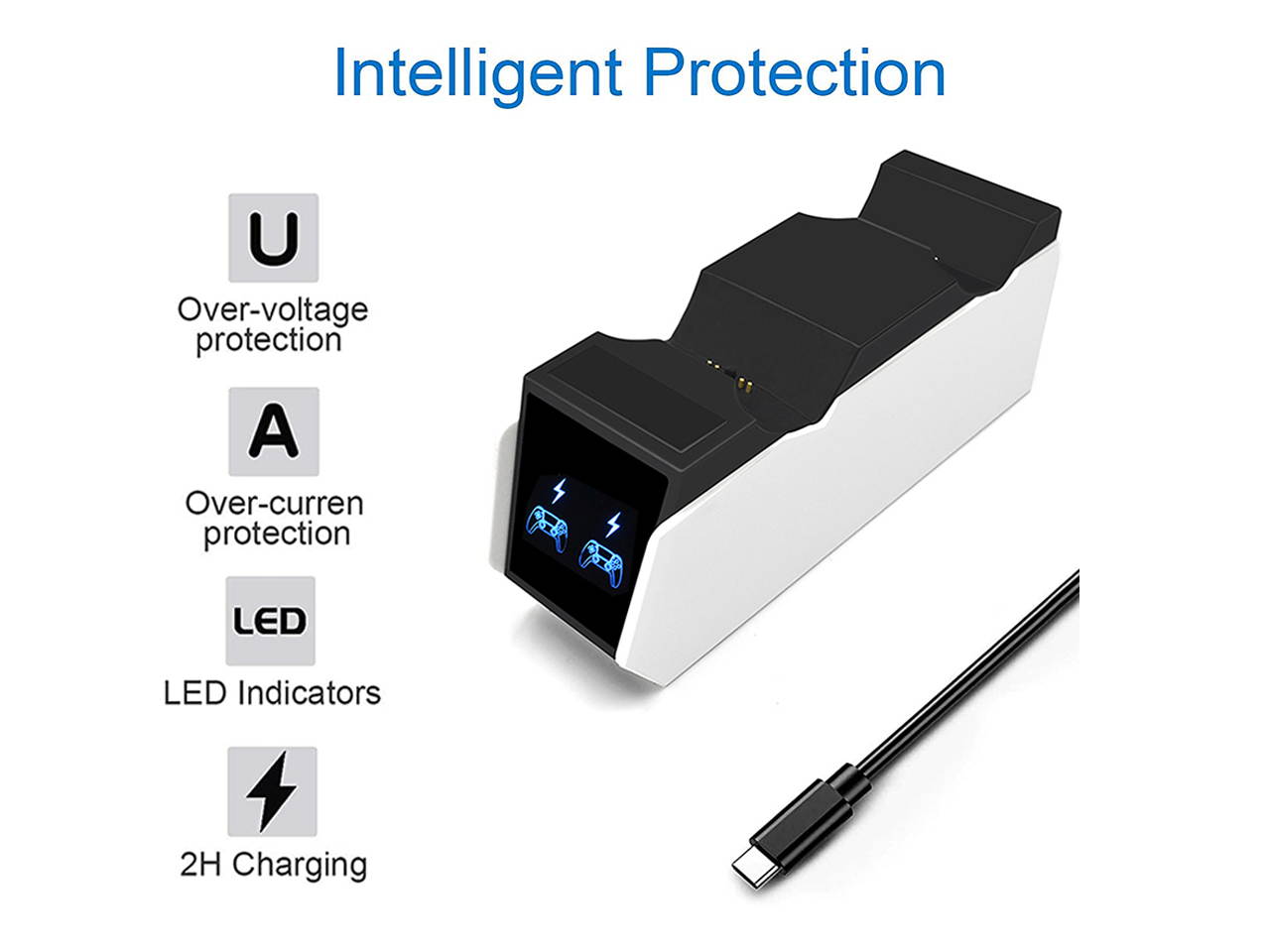 PS5 Controller Charger, Fast Dual Controller Charging Docking Station ,Charging Dock Stand with USB Type C Charge Cable for Dual Sony Playstation 5 Controllers