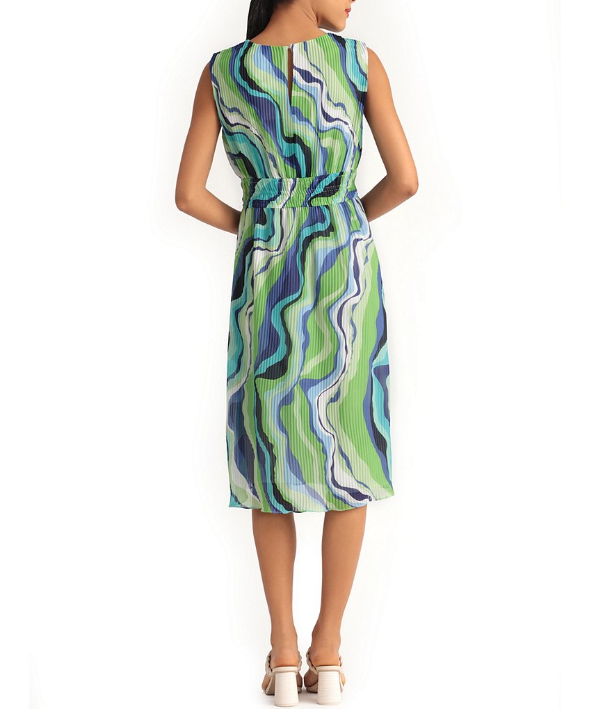 Donna Morgan Groovy Geo Pleat Sleeveless Midi Dress