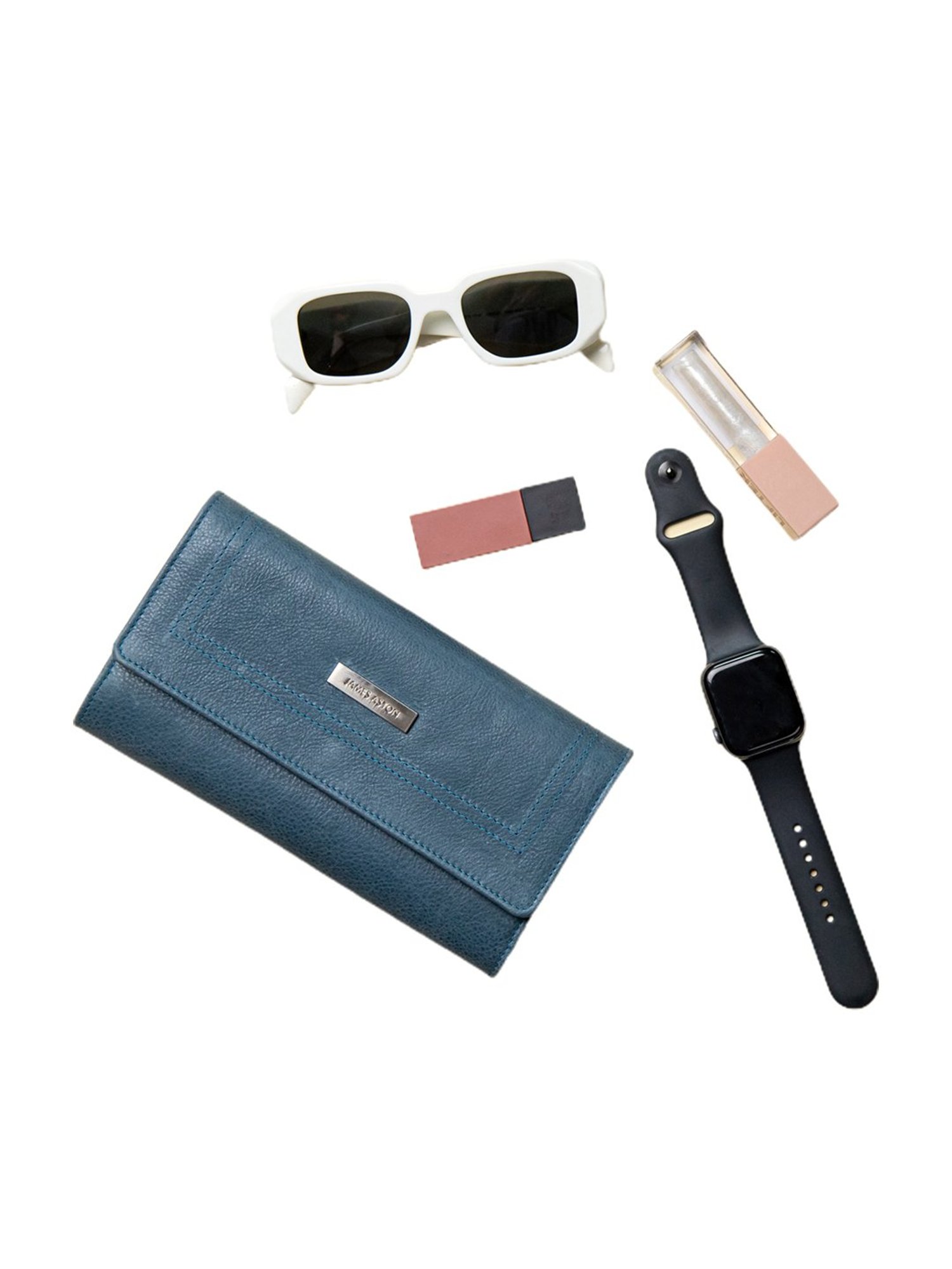 James Aston Gloria Ocean Blue Leather Clutch