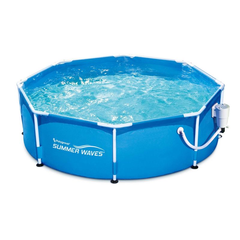 Summer Waves P2000830A Active 8ft x 30in Outdoor Round Frame Above Ground Swimming Pool Set with Filter Pump and Type D Filter Cartridge, Blue