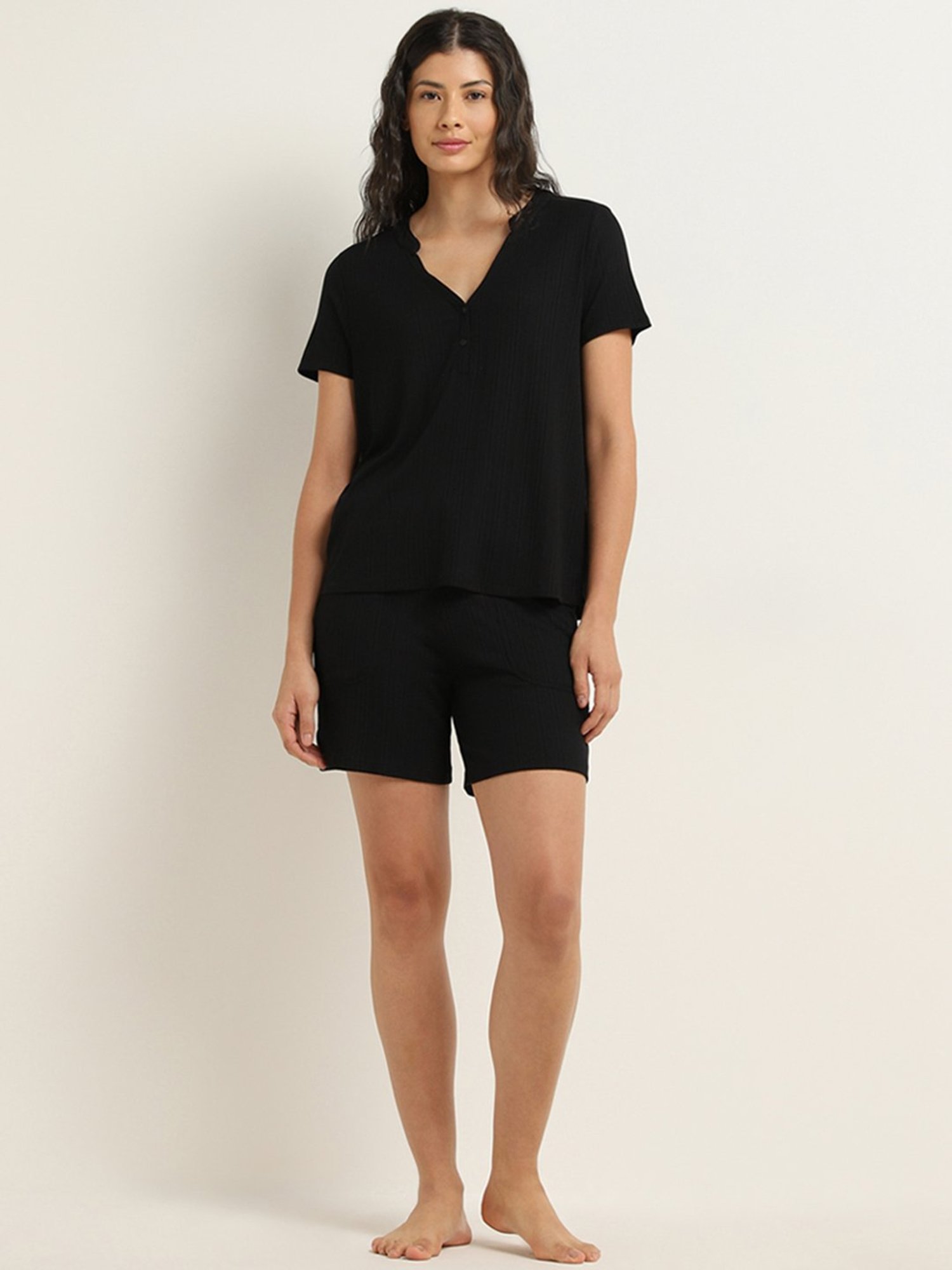 Wunderlove by Westside Black Ribbed Textured Top