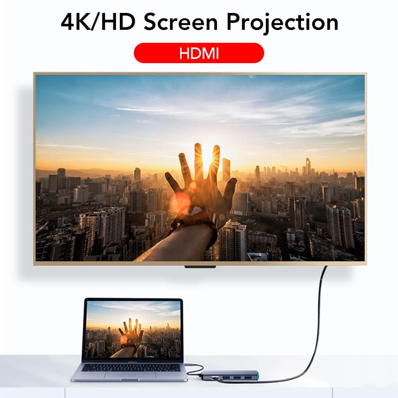 8-in-1 USB HUB Type C Docking Station USB 3.0 HDMI SD Slot TF Slot 3.5mm Jack Type C PD For Surface Go/Mac Pro