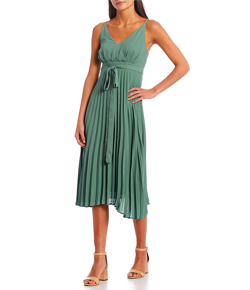 Allison & Kelly Spaghetti Strap Wrap Pleated Midi Dress