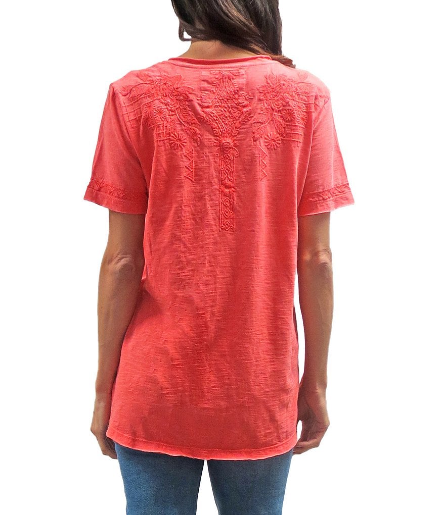 Karyn Seo Dolly V-Neck Tonal Embroidered Cotton T-Shirt
