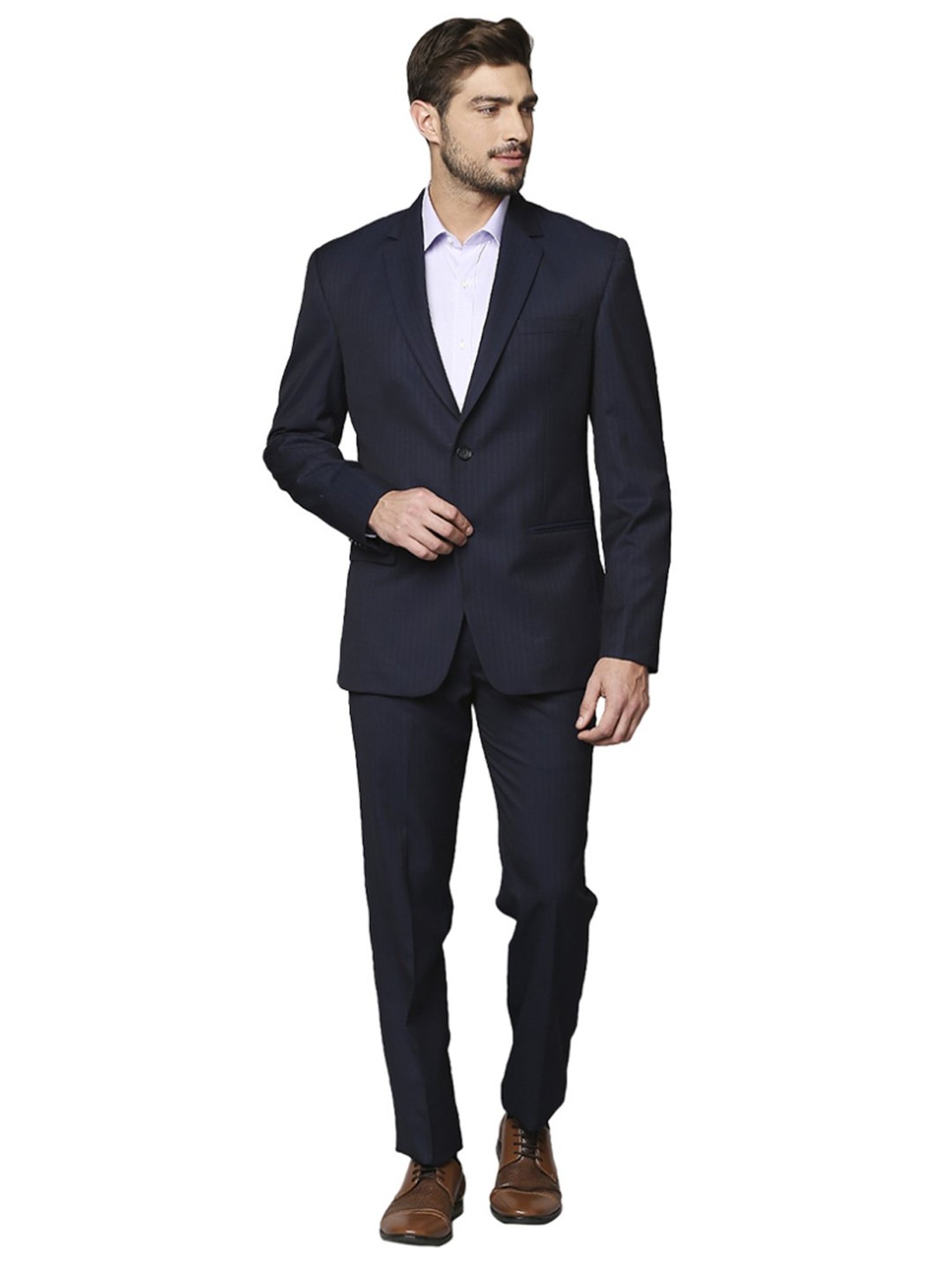 Raymond Blue  Regular Fit Striped Two Piece Suit
