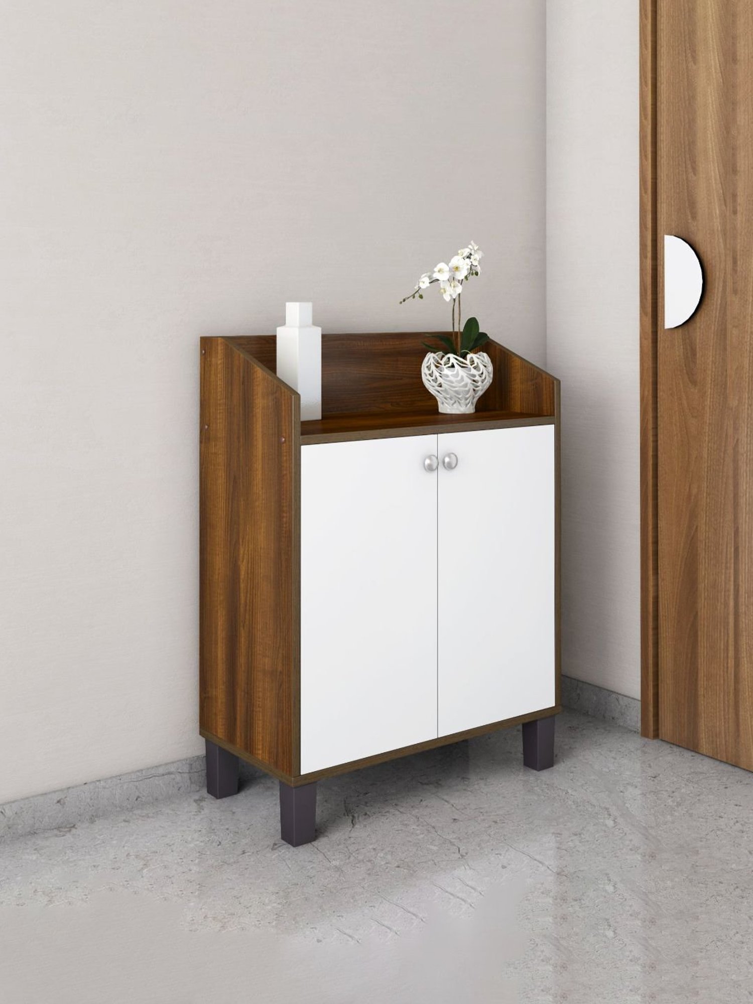 @home Aze Walnut Brown & White Engineered Wood Shoe Cabinet