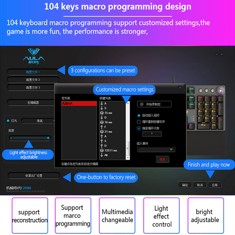 AULA Gaming Mechanical Keyboard Retro Square Glowing Keycaps Backlit USB Wired 104 Anti-ghosting Gaming Keyboard for PC laptop