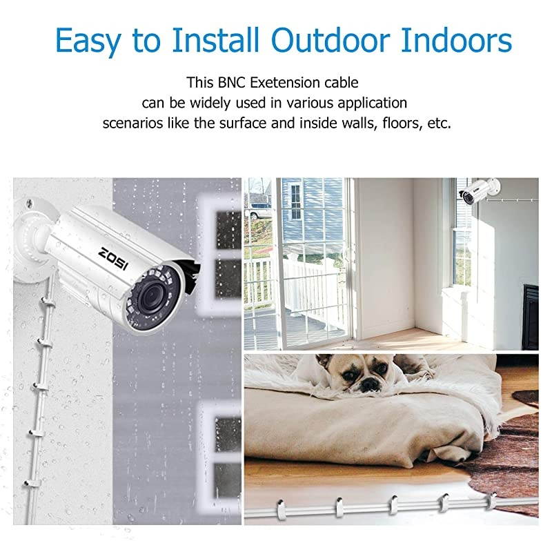 2 Pack 100ft 30 Meters 2in1 Video Power Cable BNC Extension Surveillance Camera Cables for Video Security Systems Included 2X BNC Connectors and 2X RCA AdaptersWhite Color