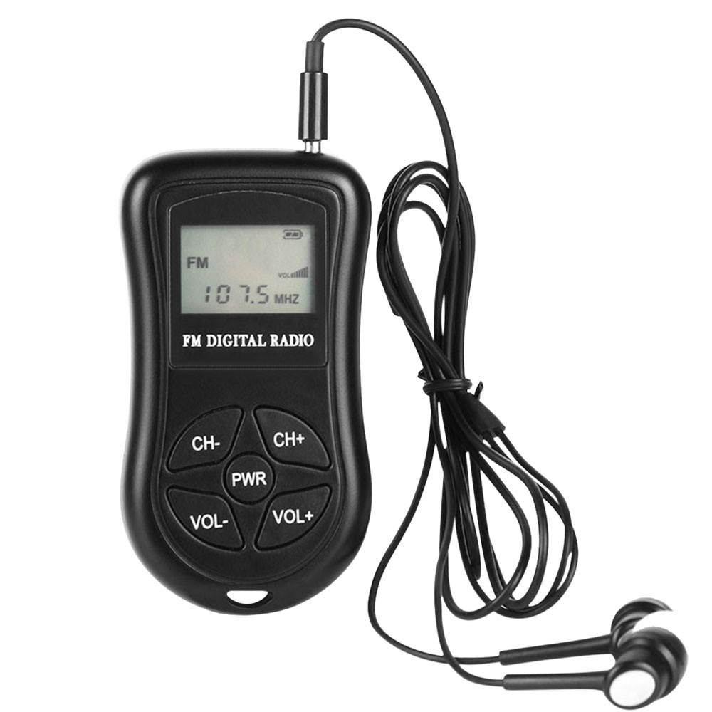 KDKA-600 Mini FM Stereo Radio Portable Digital DSP Receiver with 1.15 Inch LCD Display Screen Lanyard 60-108MHz Receiving Frequency Black