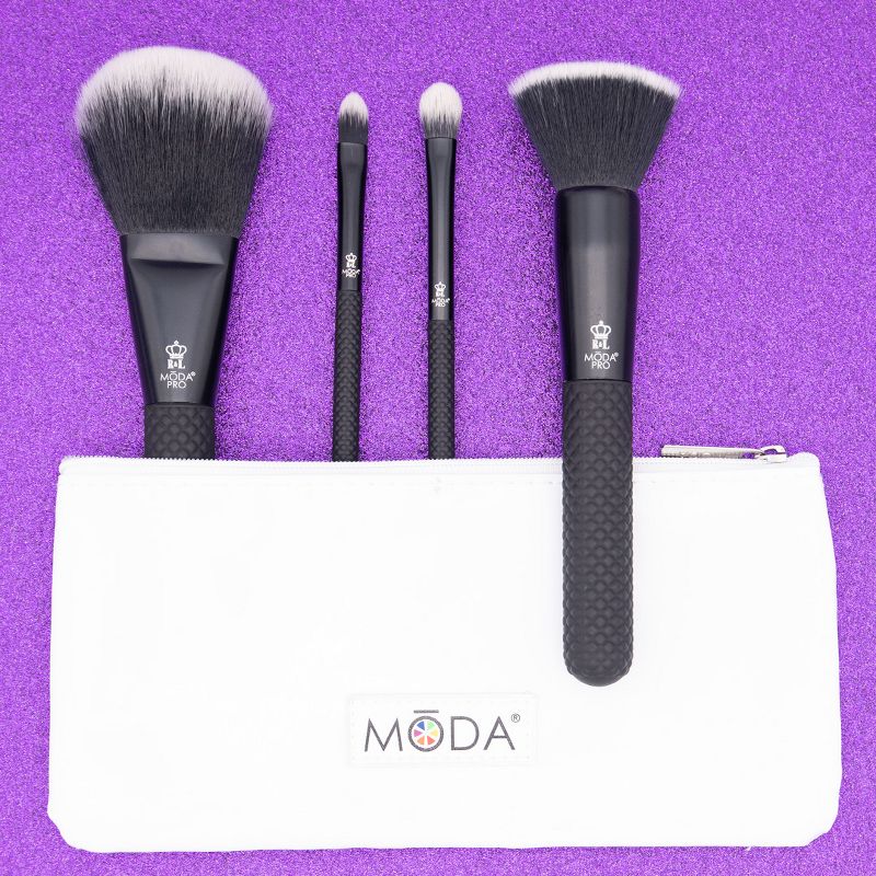 MODA Brush Pro 5pc Complete Black Makeup Brush Set with Zip Case