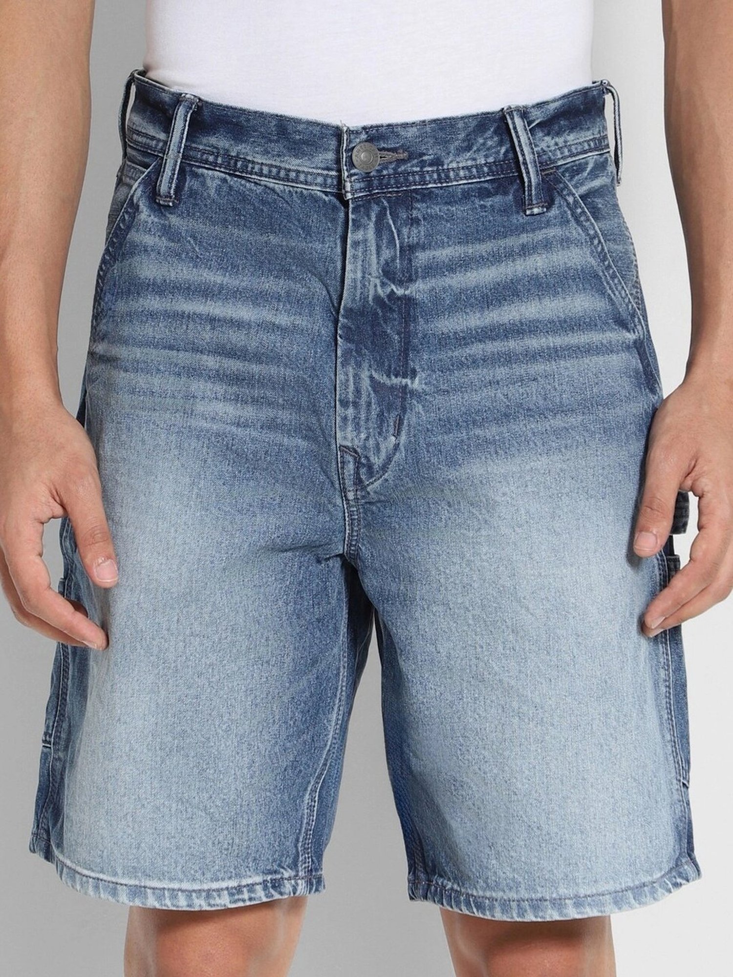 American Eagle Blue Cotton Regular Fit Denim Shorts