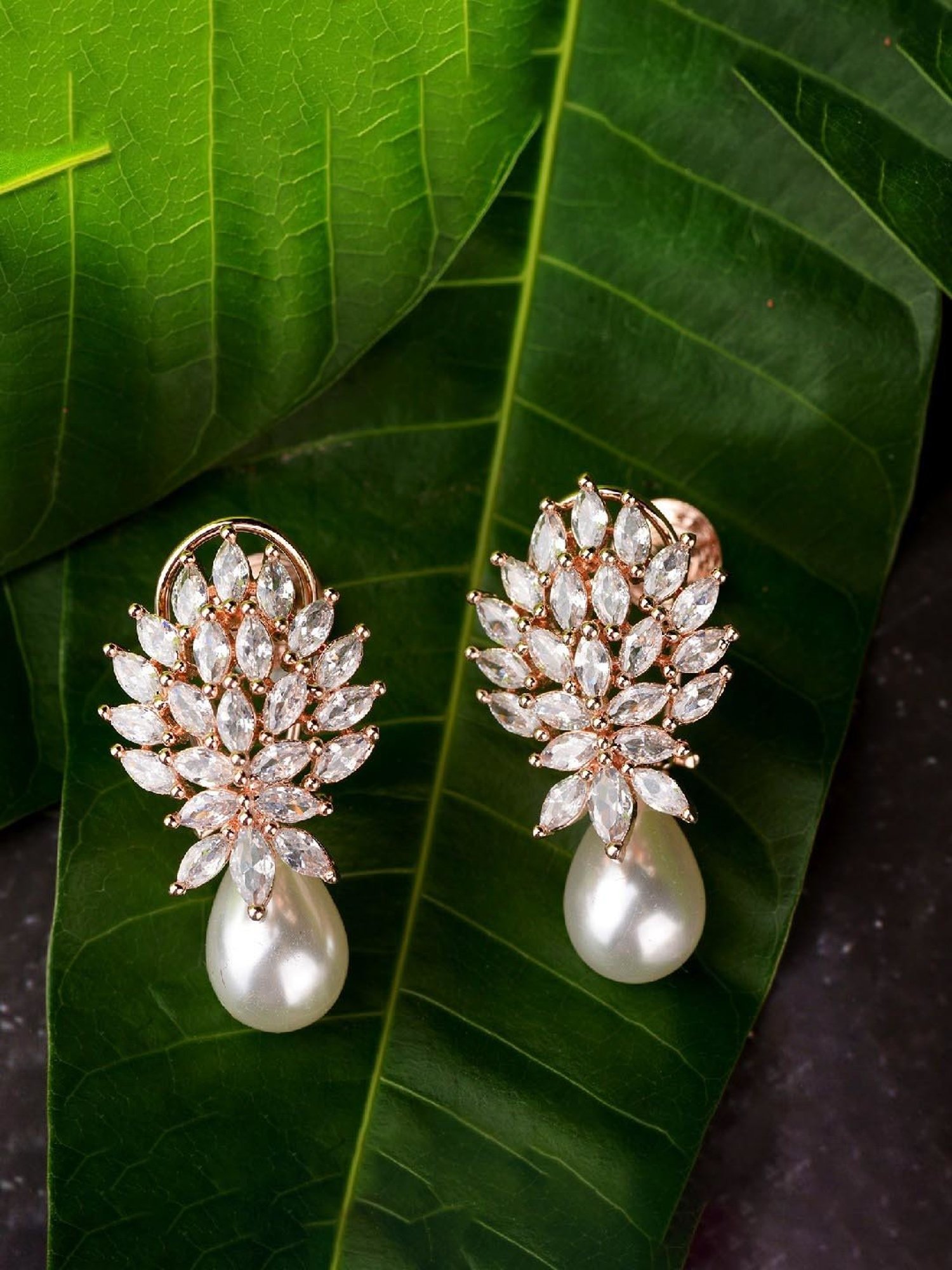 Saraf RS Jewellery Earring High Quality White Pearl AD studded