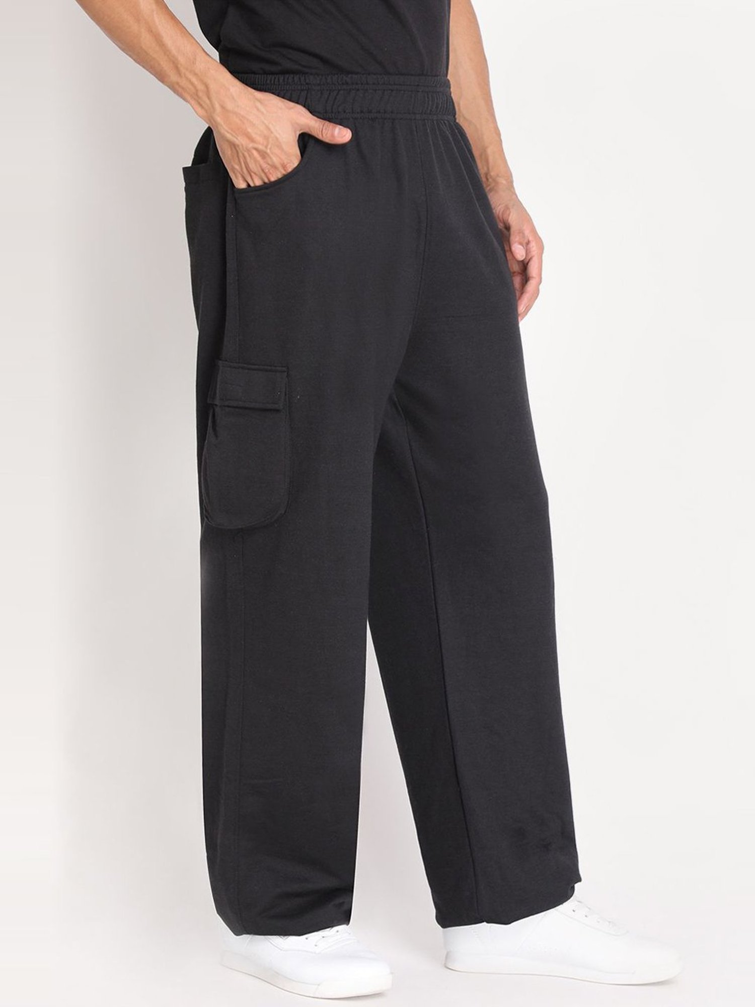Chkokko Black Cotton Relaxed Fit Track Pants