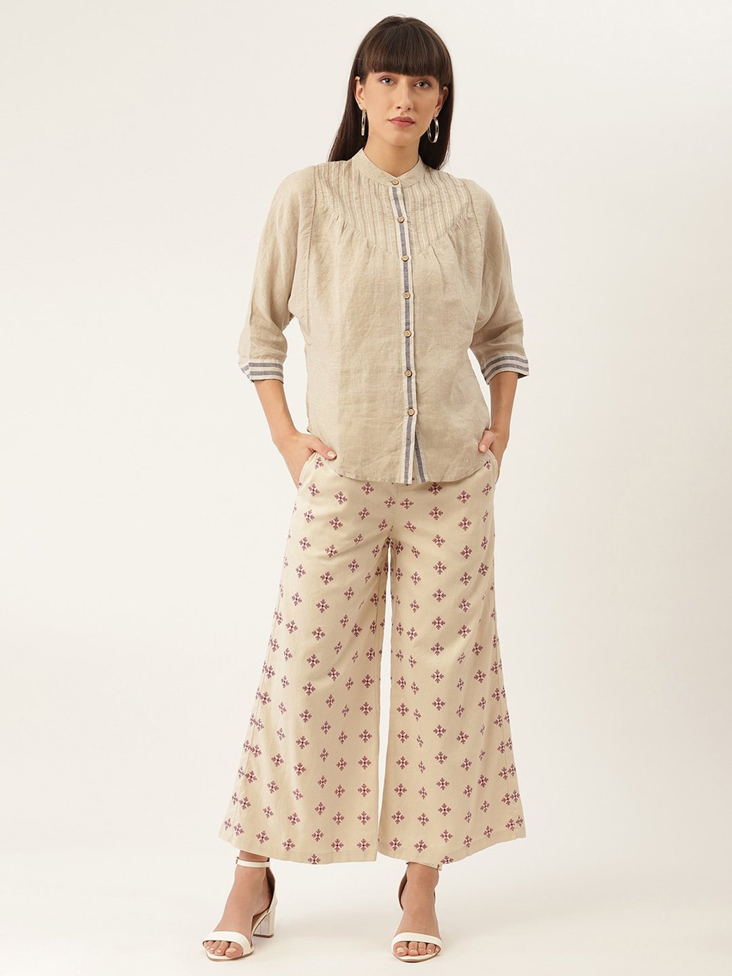 Rooted Beige Straight Fit Flat Front Trousers