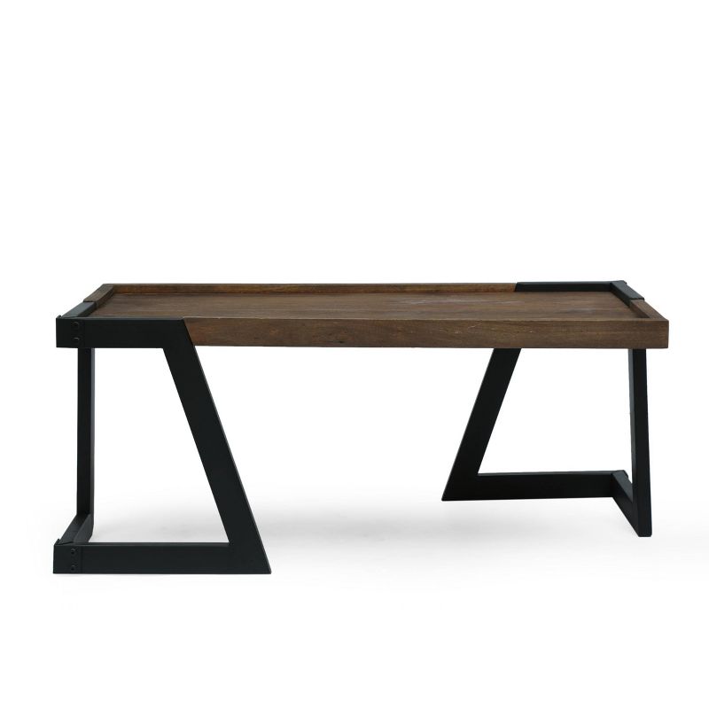 Vandalia Modern Industrial Handcrafted Mango Wood Coffee Table Dark Brown/Black - Christopher Knight Home