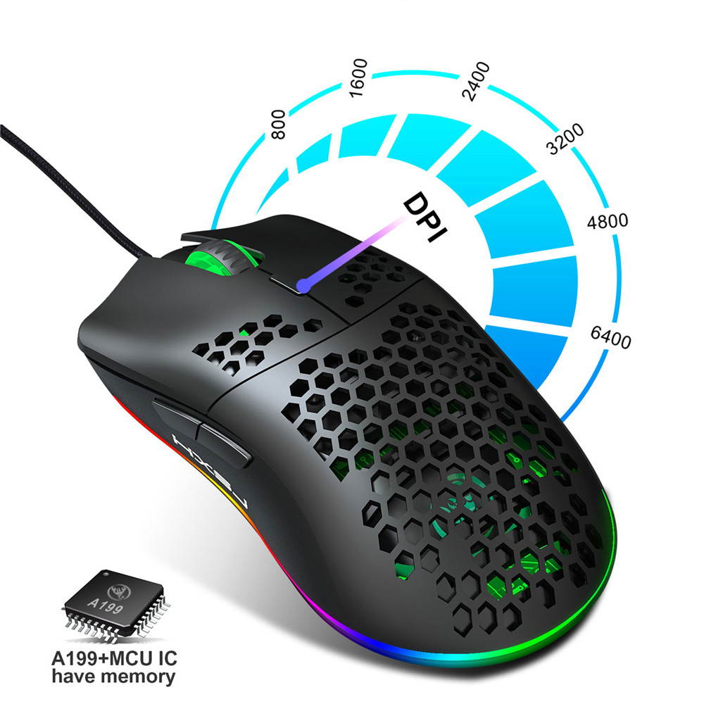 USB Gaming Mouse, Honeycomb Lightweight Gaming Mouse with Backlight, up to 6400 DPI, Wired PC Gaming Mouse for Mac Laptop Computer