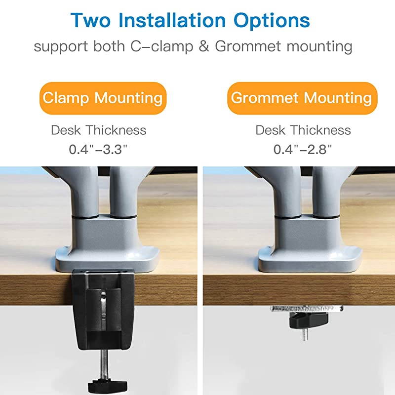 Dual Monitor Mount Stand Aluminum Gas Spring Monitor Arm Desk Mount Full Motion Adjustable VESA Bracket for 2 13 to 32 Inch Computer Screen with Clamp Grommet Base