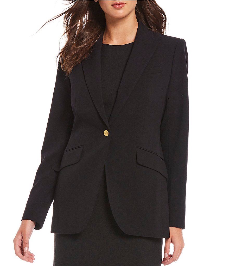 Anne Klein Bi-Stretch Peak Lapel One-Button Blazer Jacket