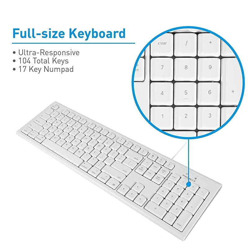 Full Size USB Wired Keyboard Mouse Combo for Mac Mini Pro iMac Desktop Computer MacBook Pro Air Laptops Mac Compatible Apple Shortcuts Extended with Number Keypad Rubber Dome Keycaps