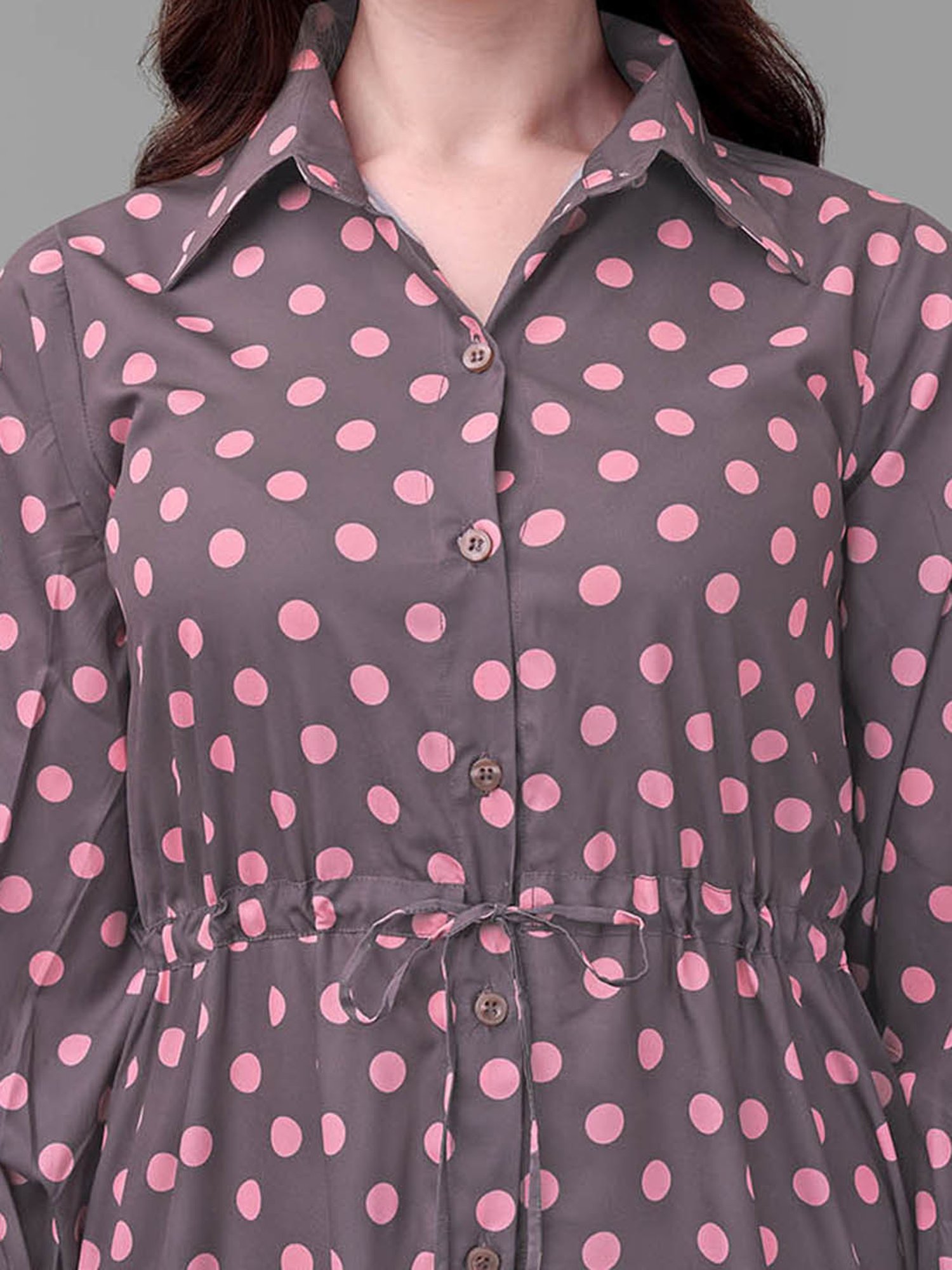 MASAKALI.CO Grey & Pink Polka Dot Shirt Dress